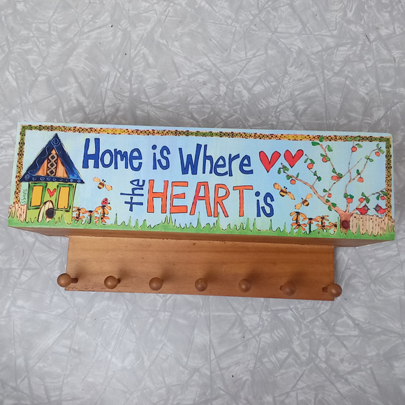 Catch-All Wooden Wall Hanging Box with Key Hooks - Picture 6 of 8